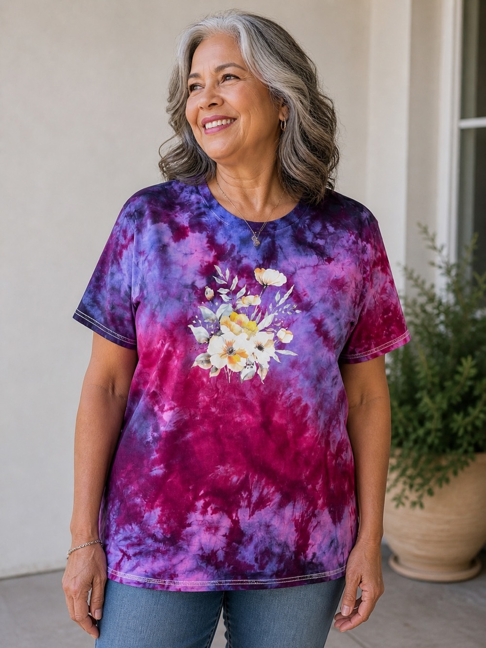 Gildan Ice Dyed Floral Tshirt Medium